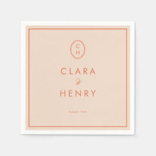 Peach Monogram Wedding Cocktail Napkins