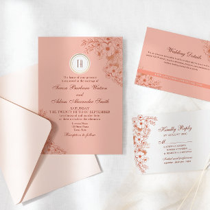 Peach Monogram Wedding Invitation