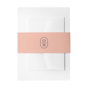 Peach   Monogram Wedding Invitation  Belly Band