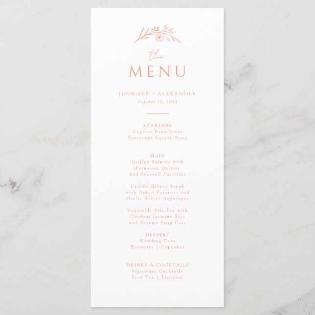Peach Monogram Wedding Menu (Front)