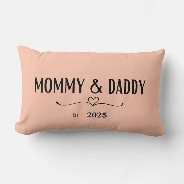 Peach Mummy & Daddy Est. Year Pillow (Front)