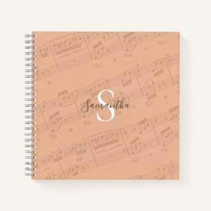 Peach Music Sheet Monogram Notebook