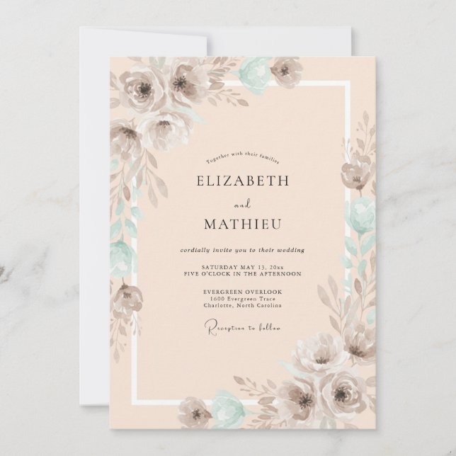 Peach Muted Ethereal Watercolor Wedding Invitation (Front)