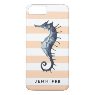 Peach Nautical Seahorse personalised monogram Case-Mate iPhone Case