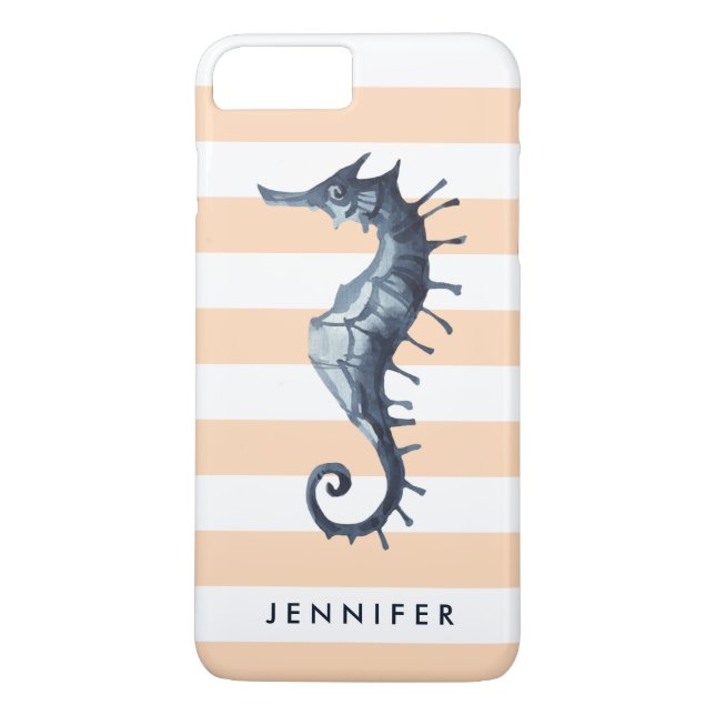 Peach Nautical Seahorse personalised monogram Case-Mate iPhone Case (Back)