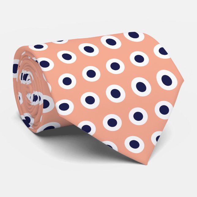 Peach & Navy Polka Dot Geometric Pattern Circles Tie (Rolled)