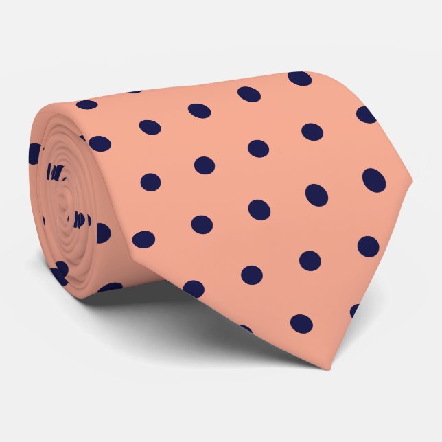 Peach & Navy Polka Dot Geometric Pattern Circles Tie (Rolled)