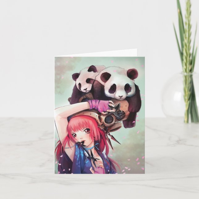 Peach Ninja Pandas Note Card (Front)