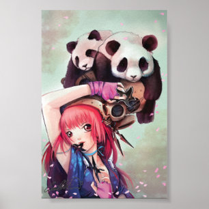 Peach Ninja Pandas Poster