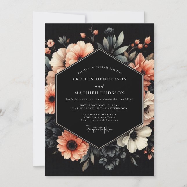 Peach Nocturne Bloom Wedding Invitation (Front)