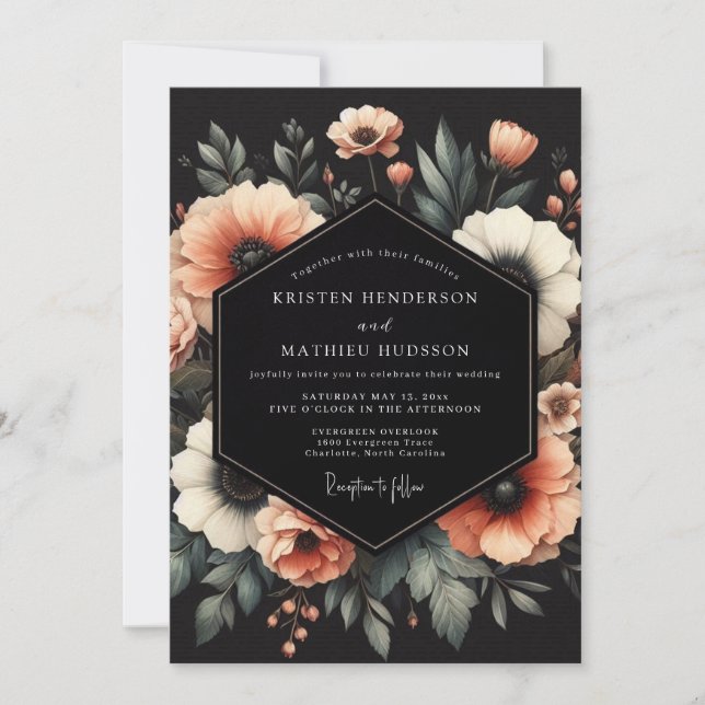 Peach Noir Bloom Wedding Invitation (Front)