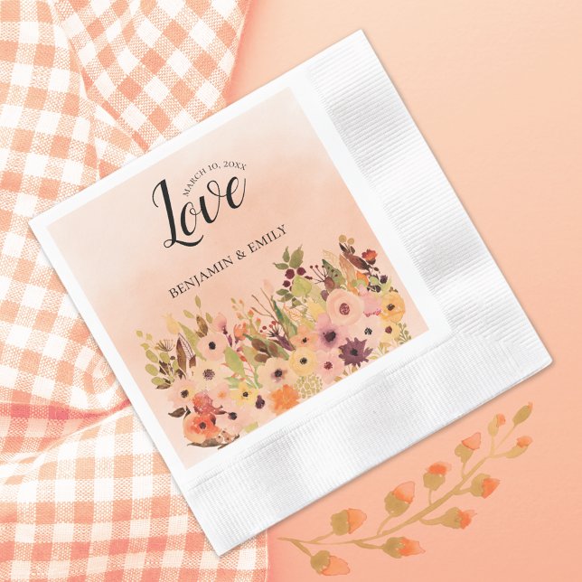 Peach Ombre Watercolor Garden Wedding Napkin (Creator Uploaded)