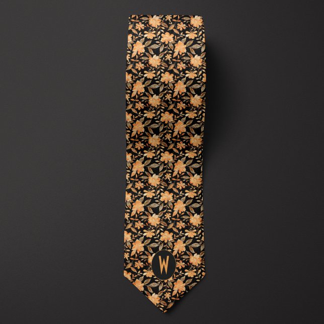 Peach on Black Floral Neck Tie (Creator Uploaded)