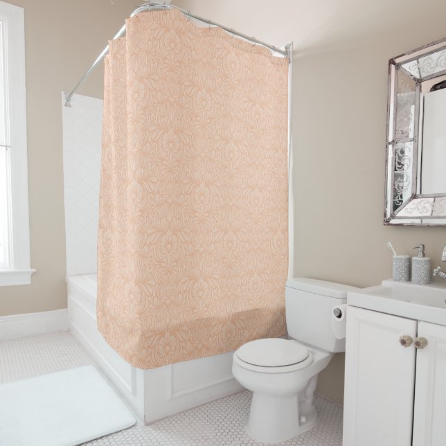 Peach on Peach Art Nouveau Floral Pattern Shower Curtain (In Situ)