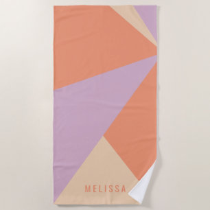Peach Orange And Lavender Geometric Colour Blocks Beach Towel