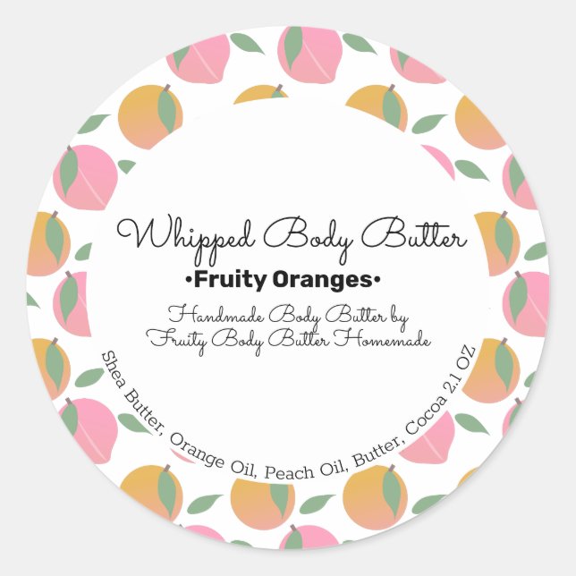 Peach Orange Body Butter Bath Branding Packaging Classic Round Sticker (Front)