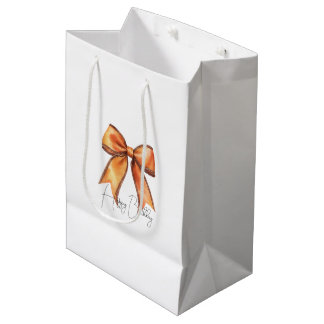 Peach Orange Bow Birthday Medium Gift Bag