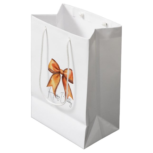 Peach Orange Bow Birthday Medium Gift Bag (Front Angled)