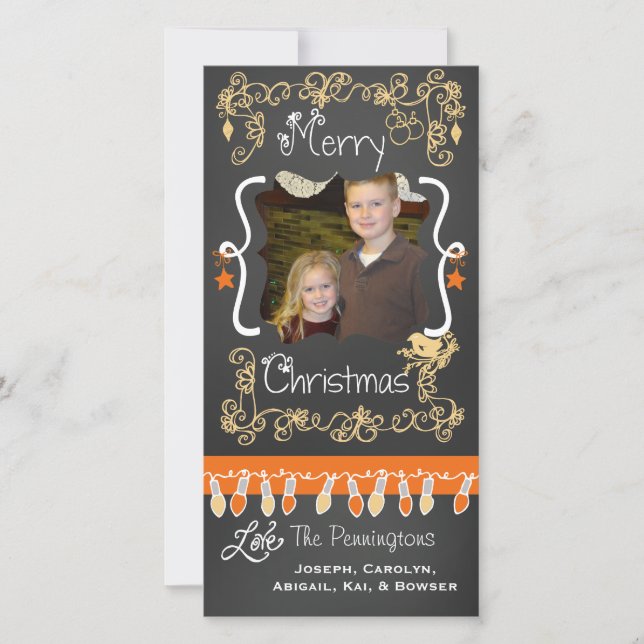 Peach/Orange Chalkboard Merry Christmas Photo Card (Front)