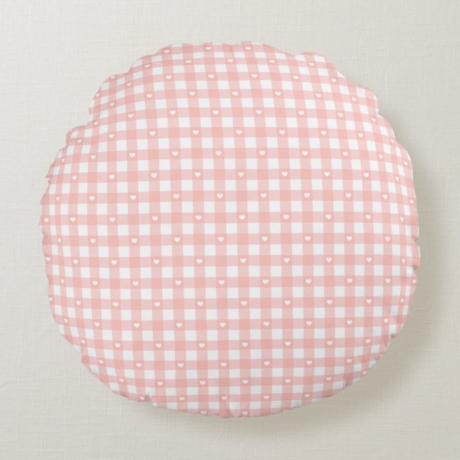 Peach Orange Checks Round Cushion (Front)