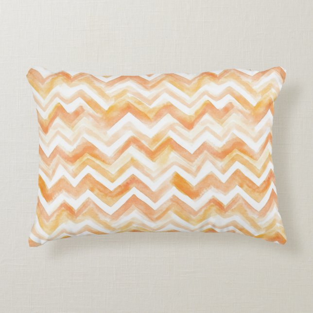 Peach Orange Chevron Stripes Decorative Cushion (Front)