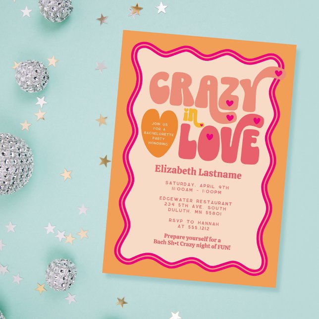 Peach Orange Crazy in Love Bachelorette Party Invitation (Creator Uploaded)