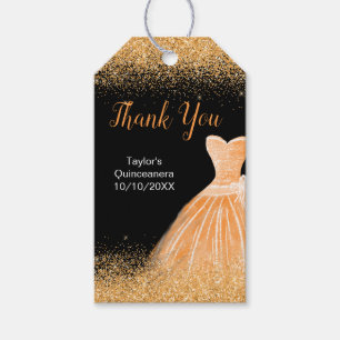Peach Orange Dress Faux Glitter Quinceanera Gift Tags