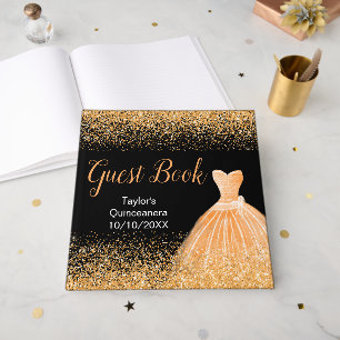 Peach Orange Dress Faux Glitter Quinceanera Guest Book