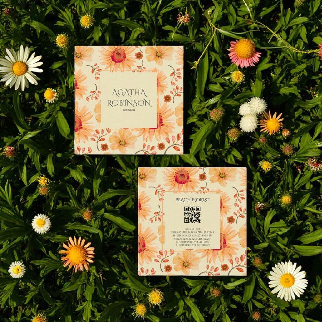 Peach Orange Flower Florist Square Business Card (Creator Uploaded)