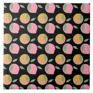 Peach Orange Fruit Pattern Pink Tile
