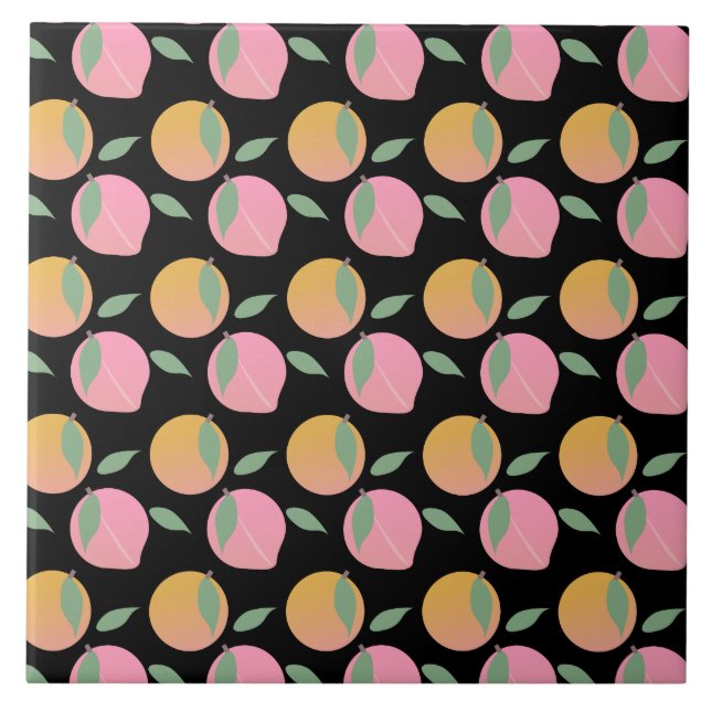 Peach Orange Fruit Pattern Pink Tile (Front)