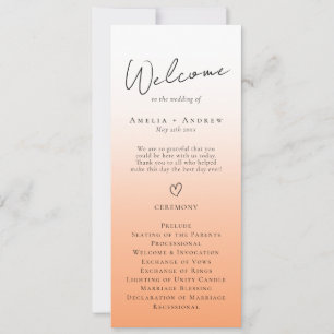 Peach Orange Fuzz Elegant Minimal Wedding Program