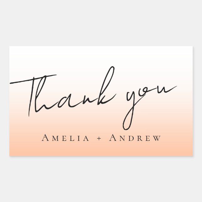 Peach Orange Fuzz Elegant Modern Thank You Wedding Rectangular Sticker (Front)