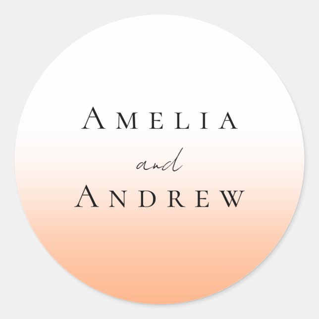 Peach Orange Fuzz Elegant Modern Wedding Classic Round Sticker (Front)