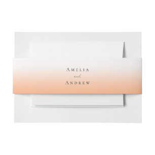 Peach Orange Fuzz Elegant Modern Wedding Invitation Belly Band