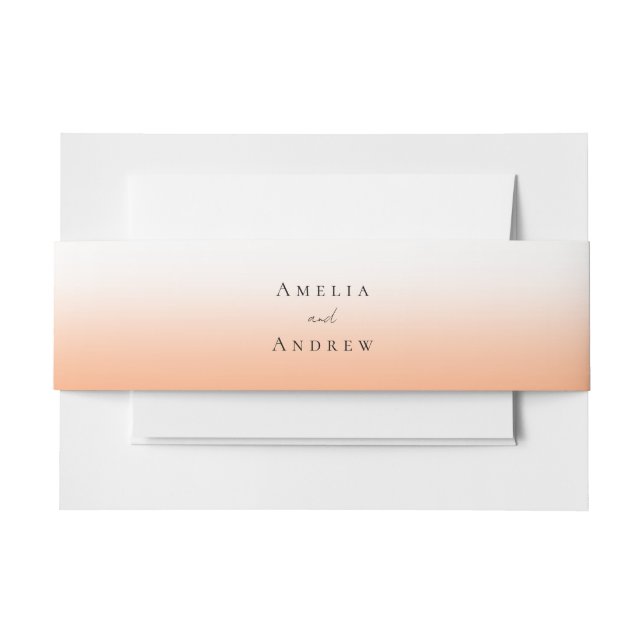 Peach Orange Fuzz Elegant Modern Wedding Invitation Belly Band (Front Example)