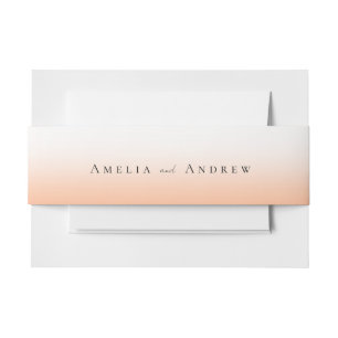 Peach Orange Fuzz Elegant Modern Wedding Invitation Belly Band