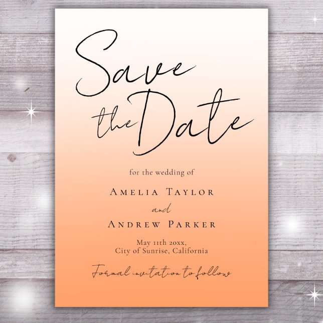 Peach Orange Fuzz Elegant Script Modern Minimalist Save The Date (Creator Uploaded)
