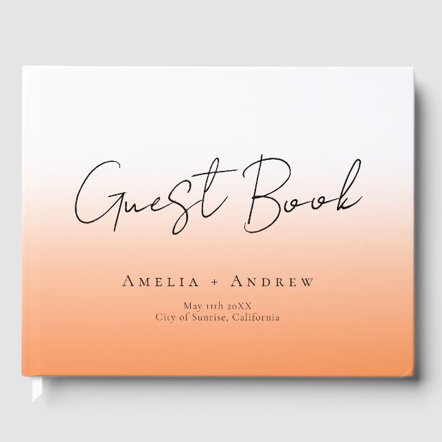 Peach Orange Fuzz Minimal Script Elegant Wedding Guest Book (Front)