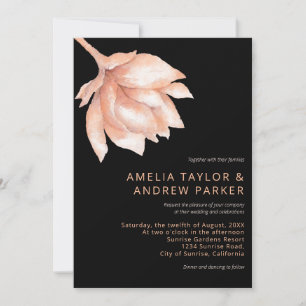 Peach Orange Fuzz Modern Watercolor Floral Wedding Invitation