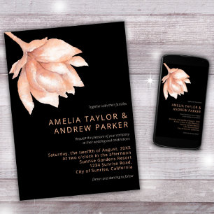 Peach Orange Fuzz Modern Watercolor Floral Wedding Invitation