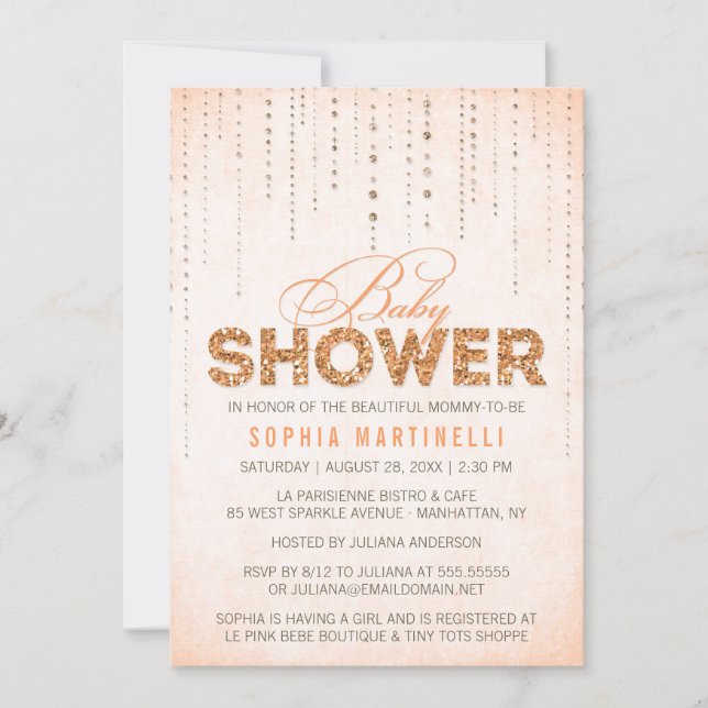 Peach Orange Glitter Baby Shower Invitation (Front)