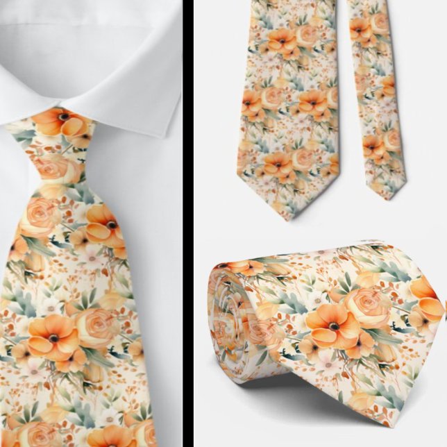 Peach Orange Gold Roses Flowers Floral Tie (Creator Uploaded)