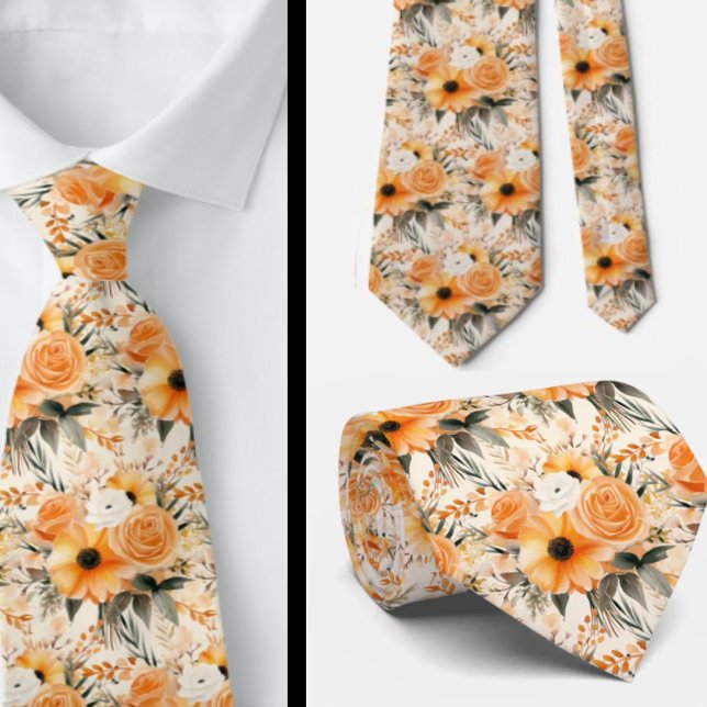 Peach Orange Gold Roses Flowers Floral Tie (Creator Uploaded)