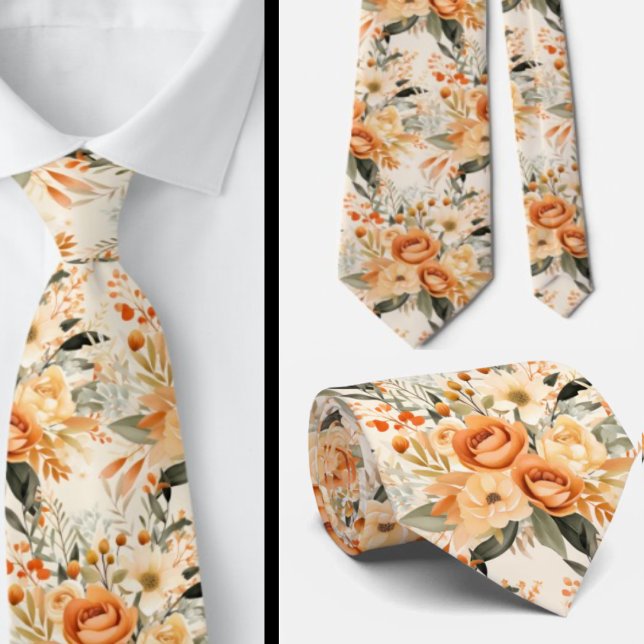 Peach Orange Gold Roses Flowers Floral Tie (Creator Uploaded)