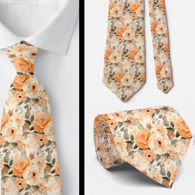 Peach Orange Gold Roses Flowers Floral Tie (Creator Uploaded)