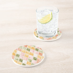 Peach Orange Green Yellow Blush Pink Abstract Coaster