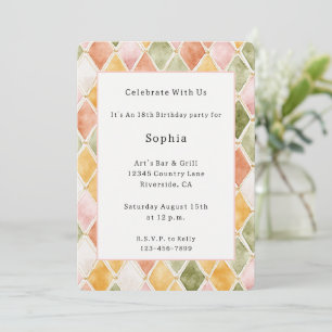 Peach Orange Green Yellow Blush Pink Birthday Invitation