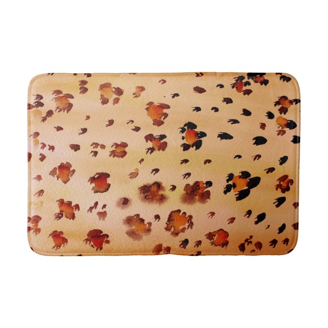 Peach Orange Leopard Animal Print Watercolor Bath Mat (Front)