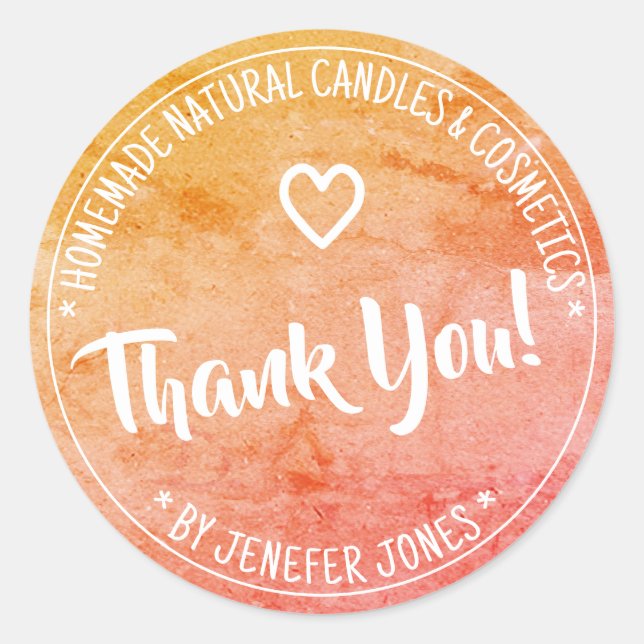 Peach Orange Marble Border Frame Thank You Labels (Front)